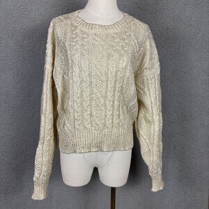 Hooked up by Lot Juniors' Shine Cable-Knit Crewneck Sweater Gold Size L NWT's
